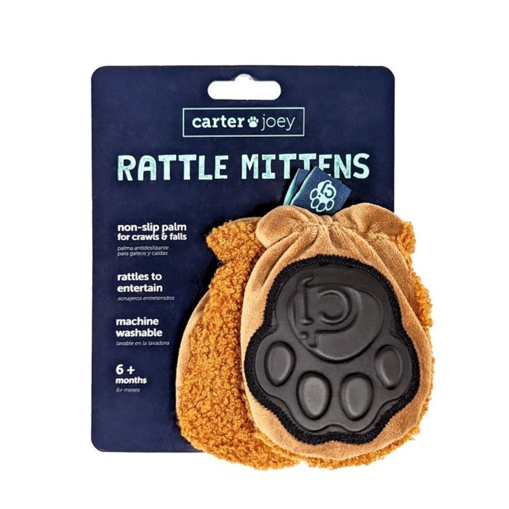 Carter Joey Rattle Mittens in Brown 6 plus months
